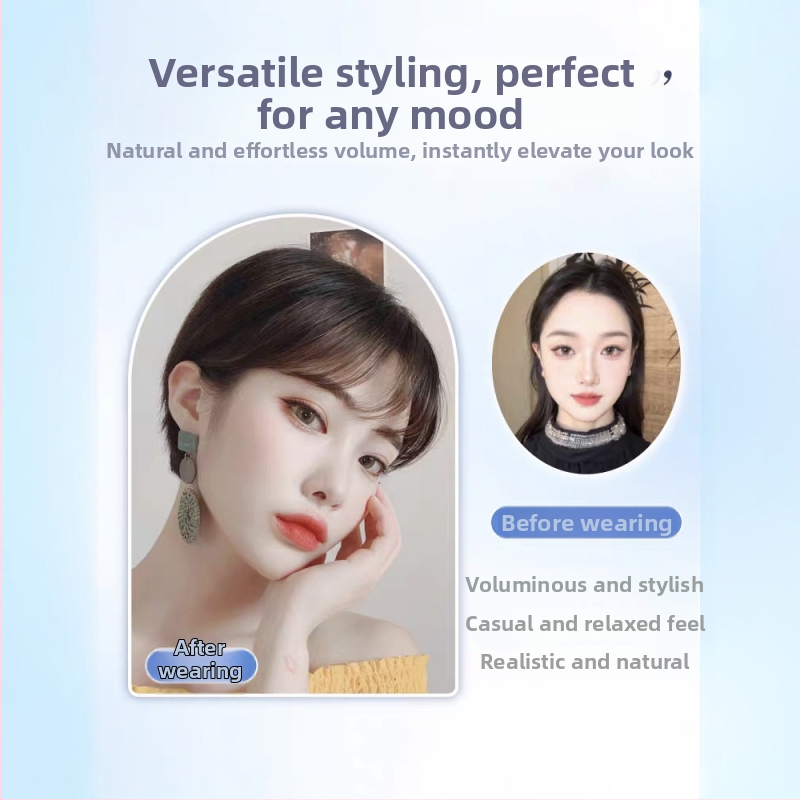 Perucă din păr uman, model 6059, cu breton Qi, păr drept, mecanism de stilizare pentru schimbare instantanee a coafurii