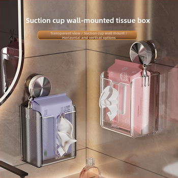 Cutie de șervețele cu ventuză, transparentă, montaj pe perete - PET, set de 50 de bucăți, imprimare logo disponibil, design modern minimalist, multifuncțional