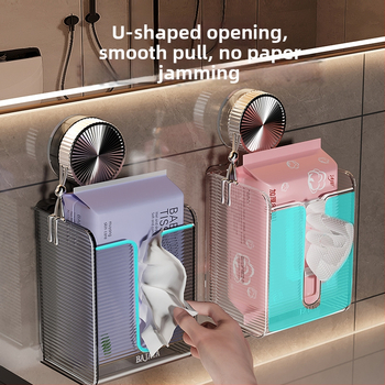 Cutie de șervețele cu ventuză, transparentă, montaj pe perete - PET, set de 50 de bucăți, imprimare logo disponibil, design modern minimalist, multifuncțional