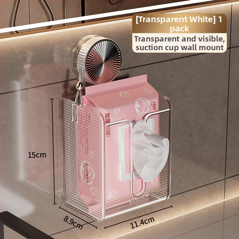 Cutie de șervețele cu ventuză, transparentă, montaj pe perete - PET, set de 50 de bucăți, imprimare logo disponibil, design modern minimalist, multifuncțional