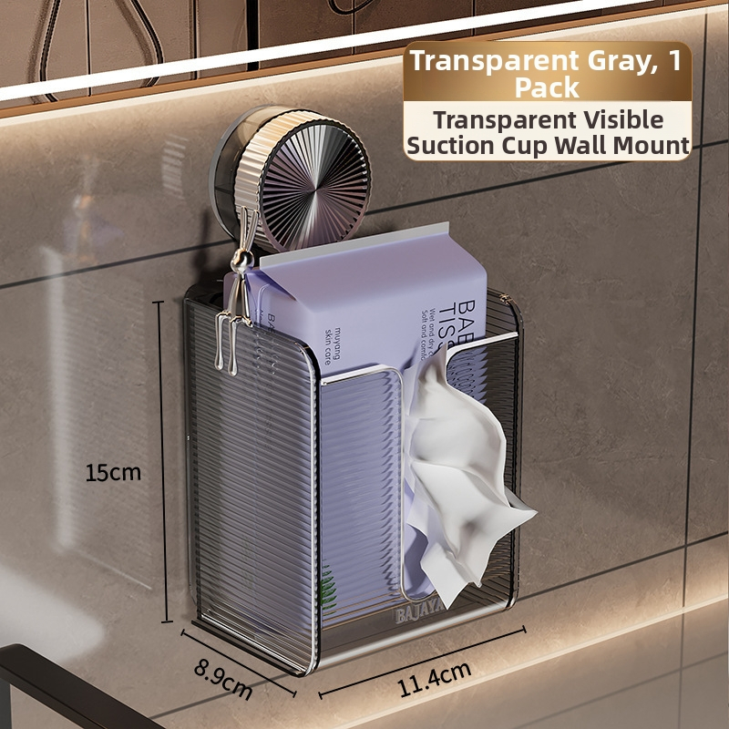 Cutie de șervețele cu ventuză, transparentă, montaj pe perete - PET, set de 50 de bucăți, imprimare logo disponibil, design modern minimalist, multifuncțional