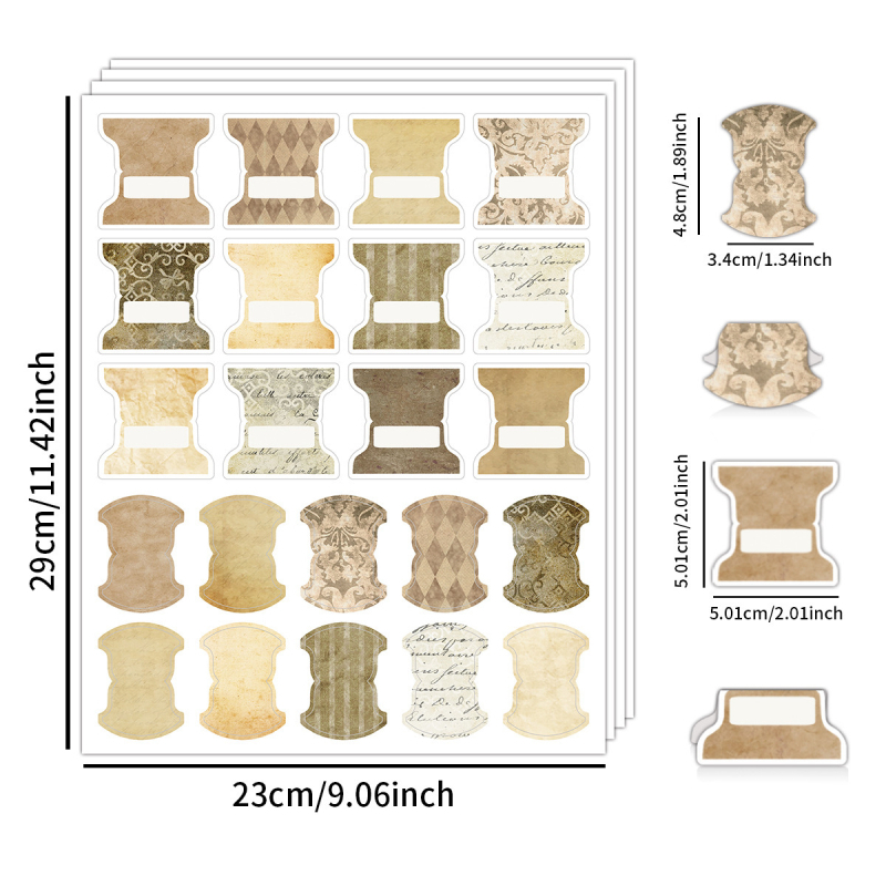 Set etichete index pentru jurnal – 4 foi, 88 etichete cu dungi retro, etichete din hârtie rezistente la apă, stil scris de mână