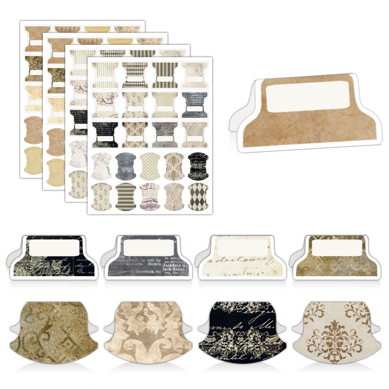 Set etichete index pentru jurnal – 4 foi, 88 etichete cu dungi retro, etichete din hârtie rezistente la apă, stil scris de mână