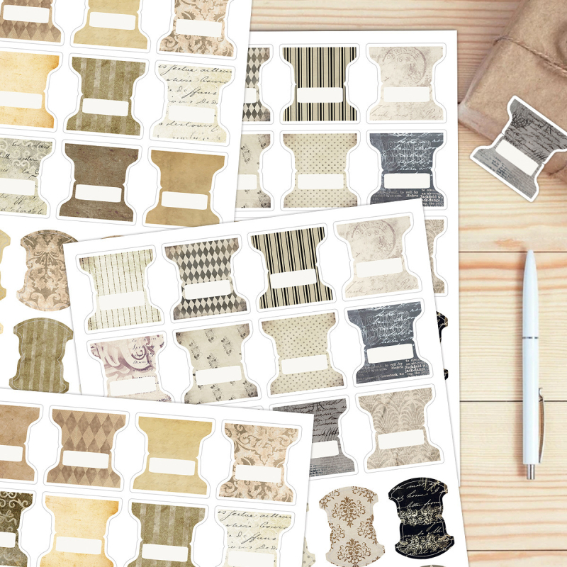 Set etichete index pentru jurnal – 4 foi, 88 etichete cu dungi retro, etichete din hârtie rezistente la apă, stil scris de mână