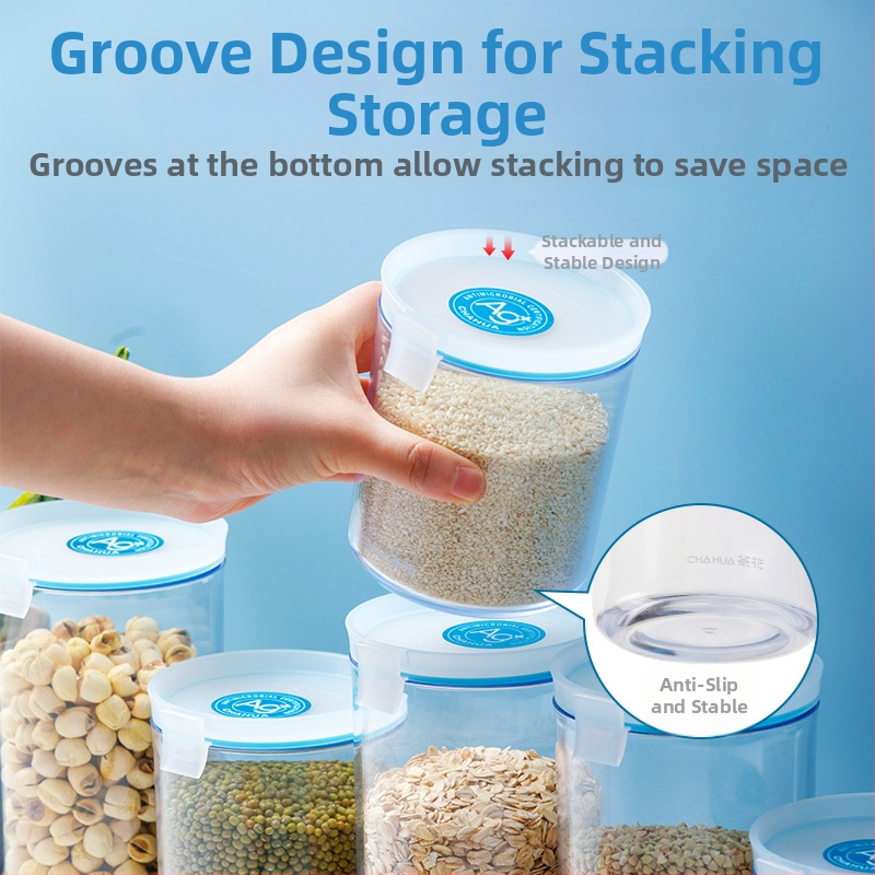 Borcan din plastic pentru depozitare cu capac, antibacterian cu ioni de argint, design modern minimalist, marca Omega, origine China continentală, cutie de păstrare a prospețimii