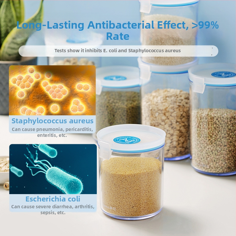 Borcan din plastic pentru depozitare cu capac, antibacterian cu ioni de argint, design modern minimalist, marca Omega, origine China continentală, cutie de păstrare a prospețimii