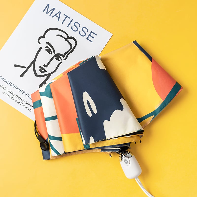 Чадър за слънце и дъжд, автоматичен, ретро компактен дизайн, 14 ребра, UPF30+ UV защита