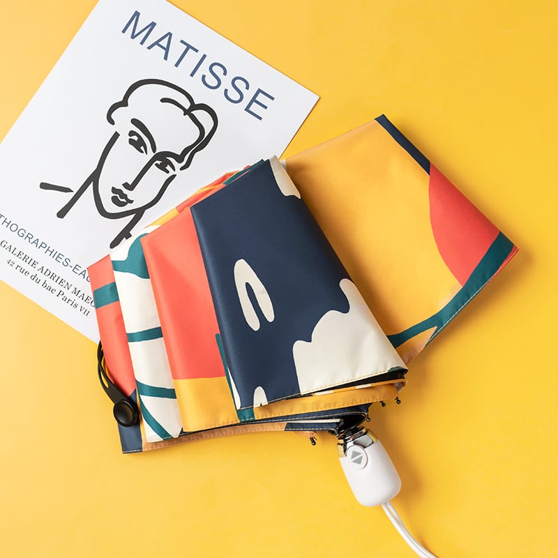 Чадър за слънце и дъжд, автоматичен, ретро компактен дизайн, 14 ребра, UPF30+ UV защита