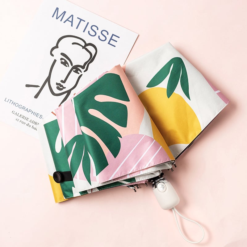 Чадър за слънце и дъжд, автоматичен, ретро компактен дизайн, 14 ребра, UPF30+ UV защита