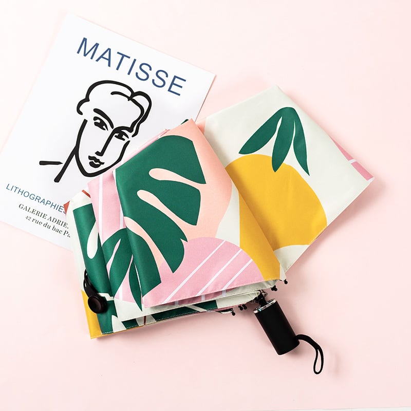 Чадър за слънце и дъжд, автоматичен, ретро компактен дизайн, 14 ребра, UPF30+ UV защита