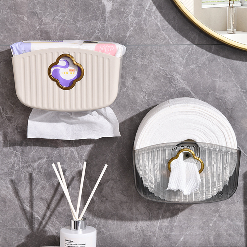 Επιτοίχια θήκη χαρτοπετσετών χωρίς διάτρηση και αποθήκευση πετσέτας προσώπου, πλαστικό πολυλειτουργικό κουτί, μοντέλο 8375