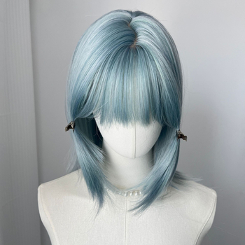 Perucă pentru femei – stil mullet și coadă de lup, breton Qi, păr până la clavicule, fibră termorezistentă