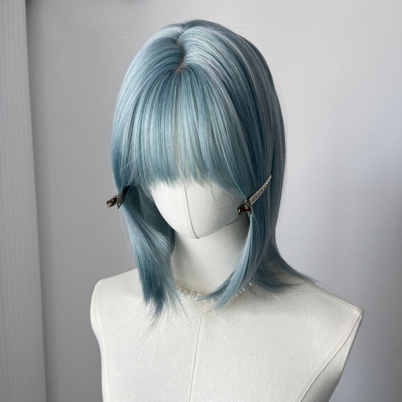 Perucă pentru femei – stil mullet și coadă de lup, breton Qi, păr până la clavicule, fibră termorezistentă