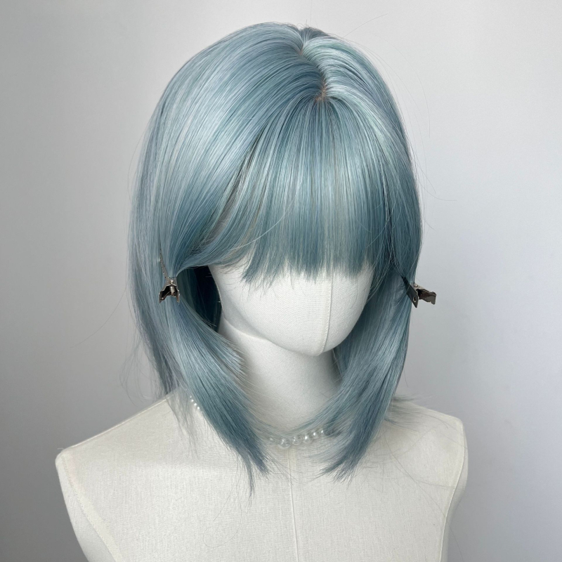 Perucă pentru femei – stil mullet și coadă de lup, breton Qi, păr până la clavicule, fibră termorezistentă