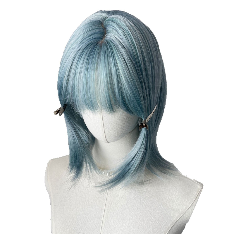 Perucă pentru femei – stil mullet și coadă de lup, breton Qi, păr până la clavicule, fibră termorezistentă