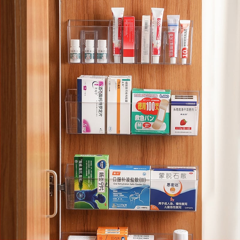 Japonský štýl priehľadná nástenná skrinka na uskladnenie – PET plast, organizér na malé predmety a lieky