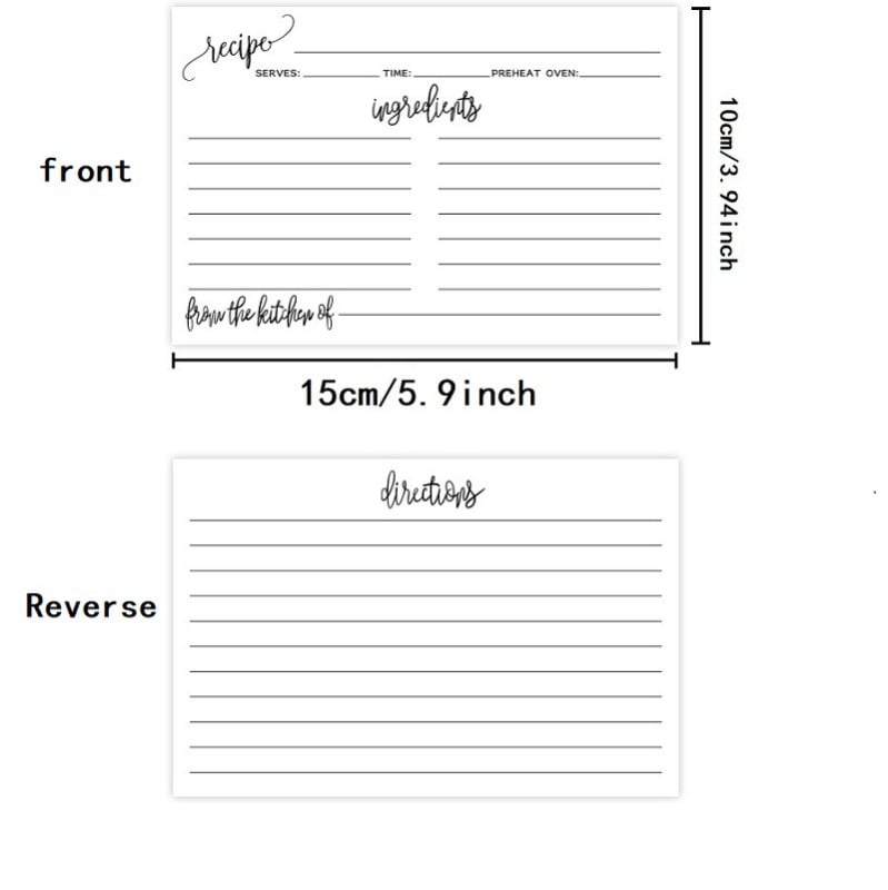 Карти за рецепти в кухнята, двустранни, празни за писане, хартия, 50 листа в пакет