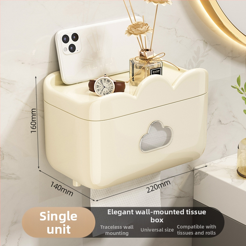 Zidni pretinac za toaletni papir za kupaonu, bez bušenja, vodootporan plastični dispenzer, model Little White Flower