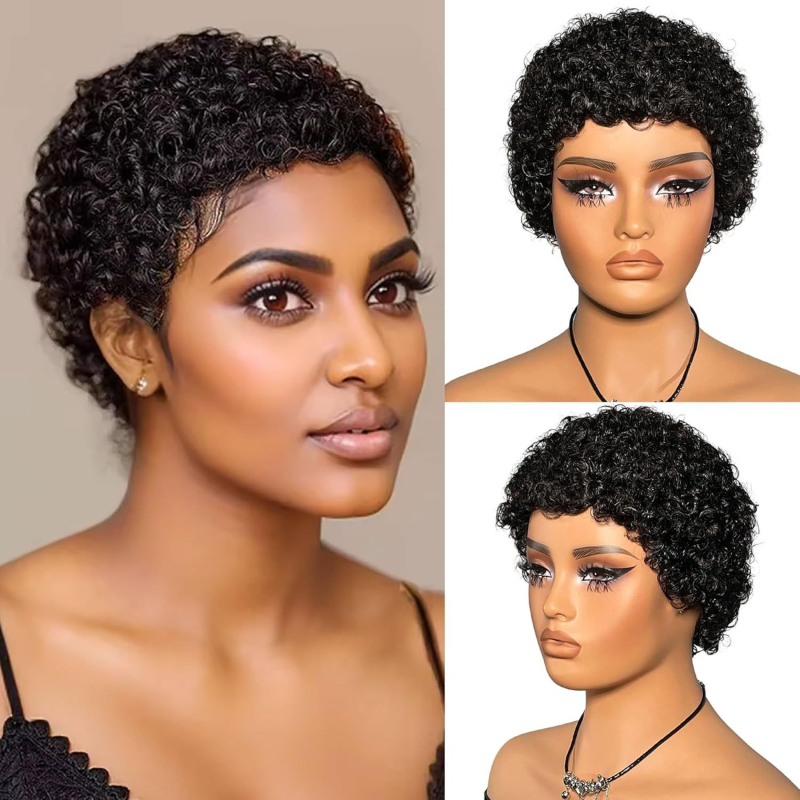 Paróka, rövid afro göndör pixi fazon, szintetikus rost, modell Xj-wig