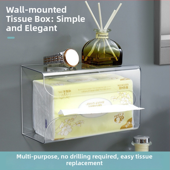 Κουτί τοίχου για χαρτοπετσέτες χωρίς οπές, PET υλικό, αποσπώμενο χώρο αποθήκευσης χαρτοπετσέτας, αδιάβροχο, πολλαπλών χρήσεων
