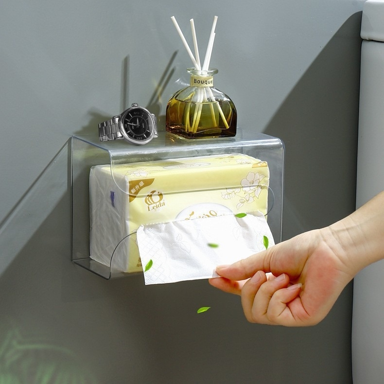 Κουτί τοίχου για χαρτοπετσέτες χωρίς οπές, PET υλικό, αποσπώμενο χώρο αποθήκευσης χαρτοπετσέτας, αδιάβροχο, πολλαπλών χρήσεων