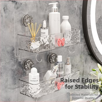 Plastový nástenný zásobník do kúpeľne s prísavkou, bez vŕtania, model 23560, motív motýľ, na uskladnenie kozmetiky a hygienických potrieb, moderný minimalistický štýl