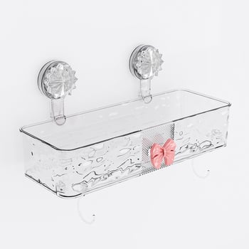 Plastový nástenný zásobník do kúpeľne s prísavkou, bez vŕtania, model 23560, motív motýľ, na uskladnenie kozmetiky a hygienických potrieb, moderný minimalistický štýl