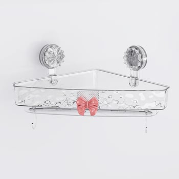 Plastový nástenný zásobník do kúpeľne s prísavkou, bez vŕtania, model 23560, motív motýľ, na uskladnenie kozmetiky a hygienických potrieb, moderný minimalistický štýl