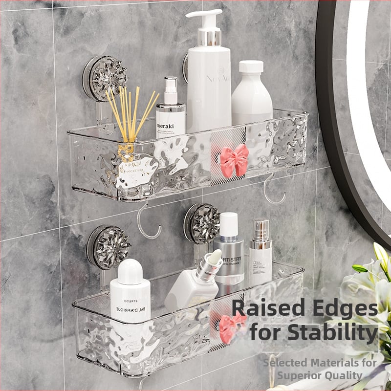 Plastový nástenný zásobník do kúpeľne s prísavkou, bez vŕtania, model 23560, motív motýľ, na uskladnenie kozmetiky a hygienických potrieb, moderný minimalistický štýl