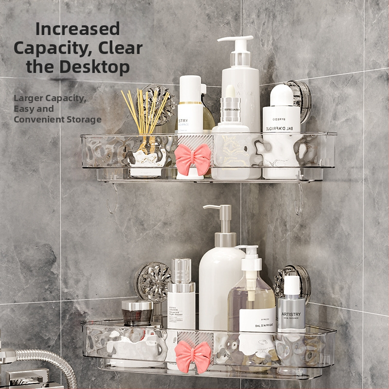 Стенно рафтче за баня с вакуумно закрепване, без пробиване, пластмасов, модел 23560, пеперуден дизайн, за съхранение на козметика и тоалетни принадлежности, модерен стил