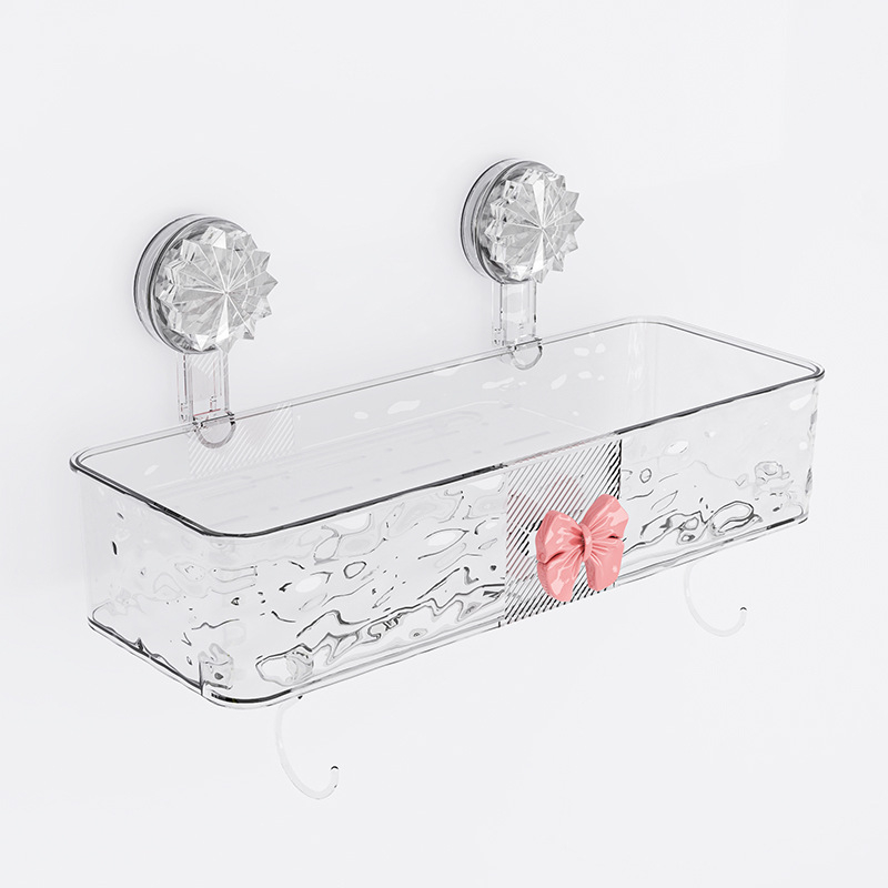 Plastový nástenný zásobník do kúpeľne s prísavkou, bez vŕtania, model 23560, motív motýľ, na uskladnenie kozmetiky a hygienických potrieb, moderný minimalistický štýl