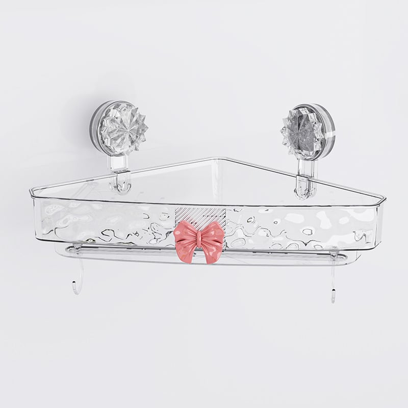 Plastový nástenný zásobník do kúpeľne s prísavkou, bez vŕtania, model 23560, motív motýľ, na uskladnenie kozmetiky a hygienických potrieb, moderný minimalistický štýl