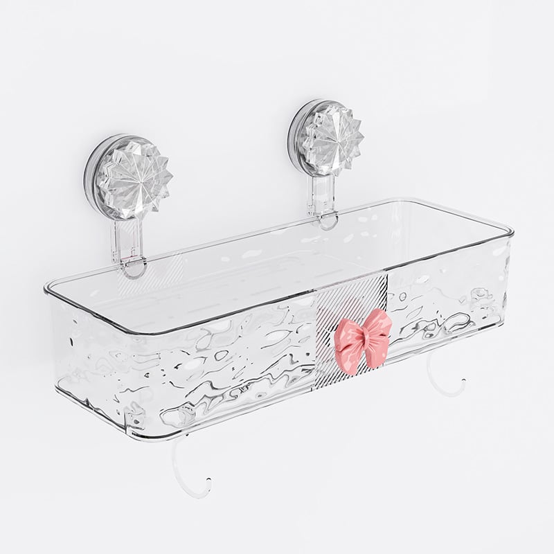 Plastový nástenný zásobník do kúpeľne s prísavkou, bez vŕtania, model 23560, motív motýľ, na uskladnenie kozmetiky a hygienických potrieb, moderný minimalistický štýl