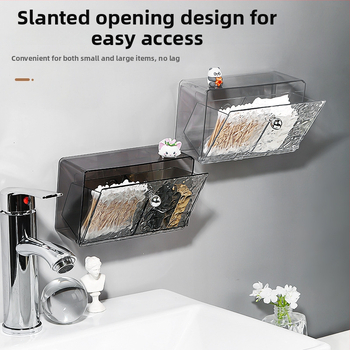 Nástenná krabička na vatové tyčinky, bez vŕtania, vodotesná, PET plast, model 66, vzor vodná vlna