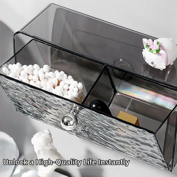 Nástenná krabička na vatové tyčinky, bez vŕtania, vodotesná, PET plast, model 66, vzor vodná vlna