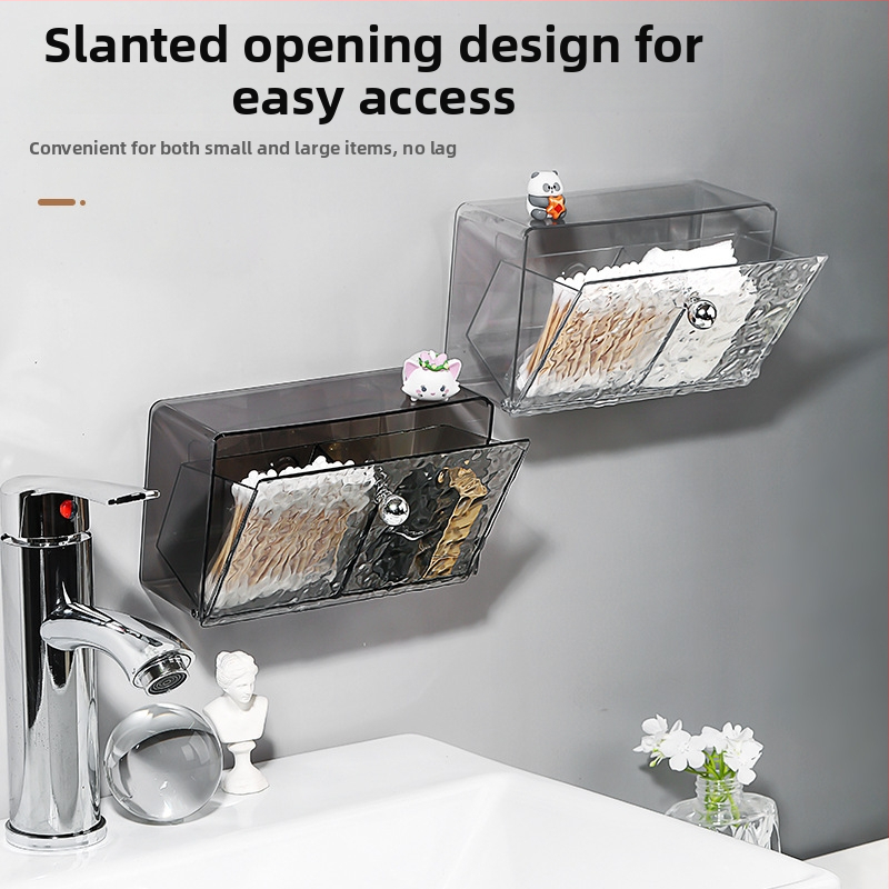 Nástenná krabička na vatové tyčinky, bez vŕtania, vodotesná, PET plast, model 66, vzor vodná vlna