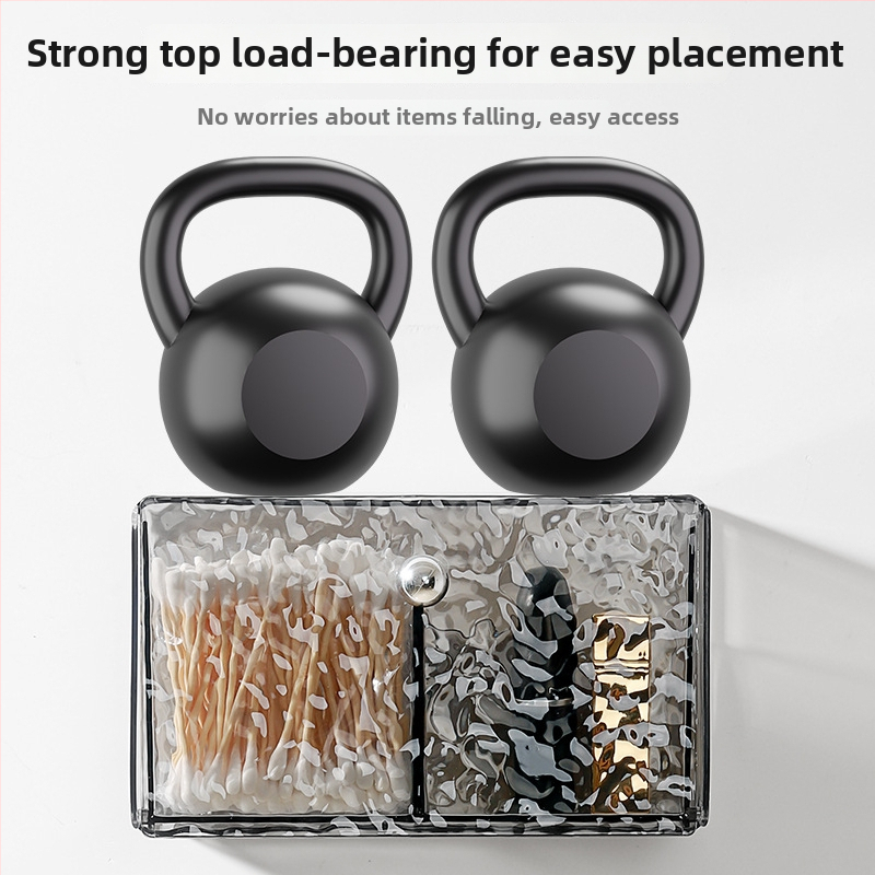 Nástenná krabička na vatové tyčinky, bez vŕtania, vodotesná, PET plast, model 66, vzor vodná vlna