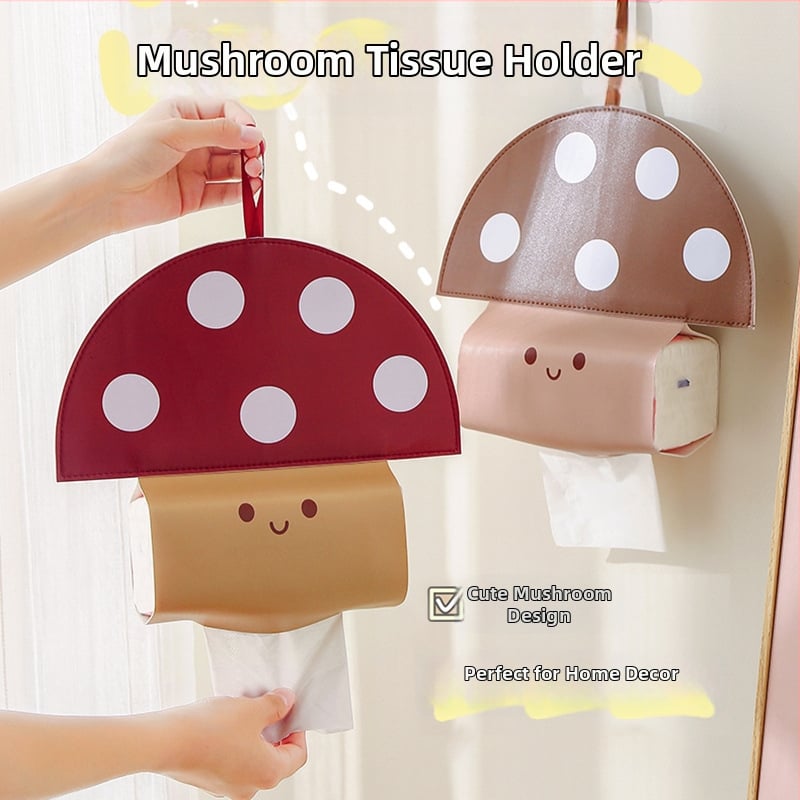 Δερμάτινο κουτί χαρτομάντιλων με εγκατάσταση στον τοίχο, σχέδιο μανιτάρι, πολυλειτουργική χρήση για αυτοκίνητο, σαλόνι και μπάνιο — μοντέλο YKWC-MGZJSND