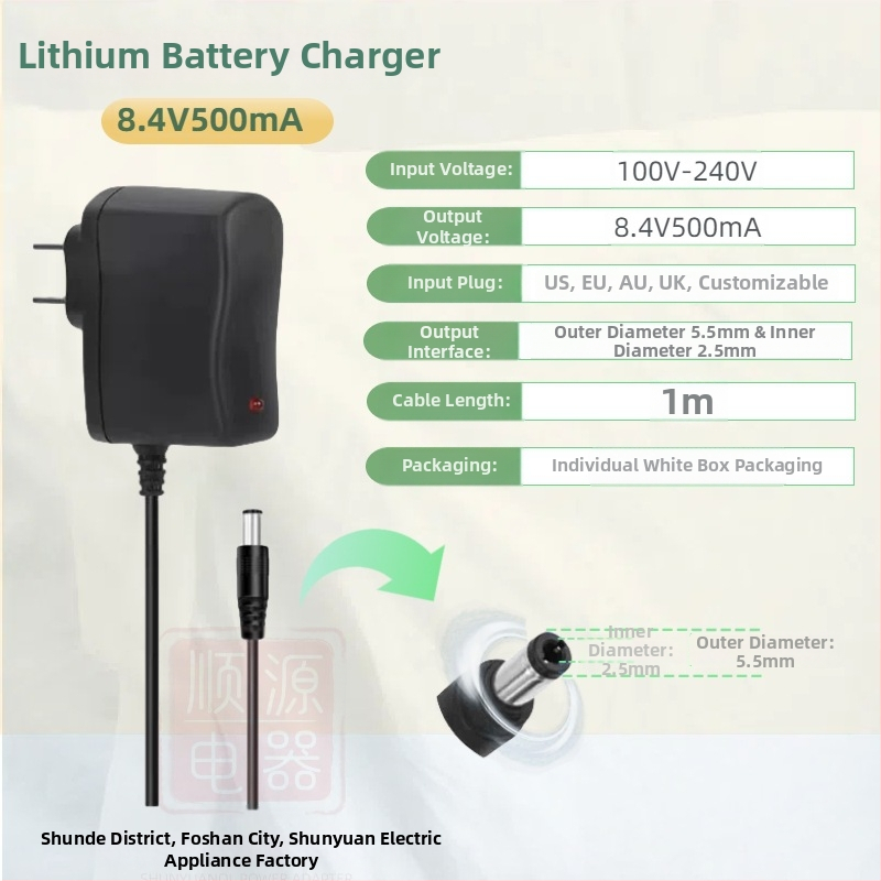 Nabíjačka Li-Ion pre články 18650 s viacerými výstupmi: 4.2V1A, 5V1A, 8.4V1A, 12.6V1A, 16.8V1A; vstup AC100-240V.