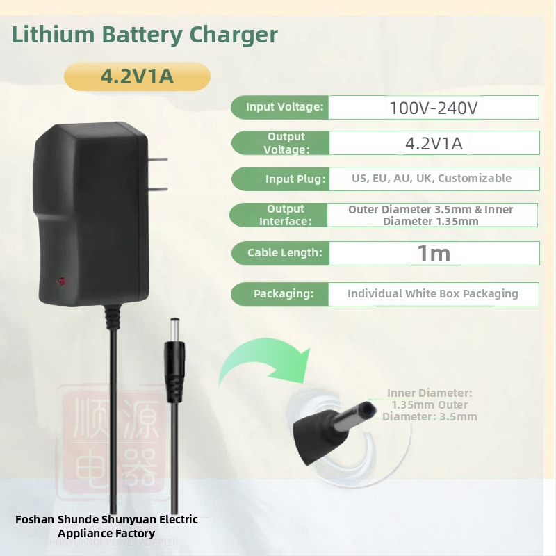 Nabíjačka Li-Ion pre články 18650 s viacerými výstupmi: 4.2V1A, 5V1A, 8.4V1A, 12.6V1A, 16.8V1A; vstup AC100-240V.