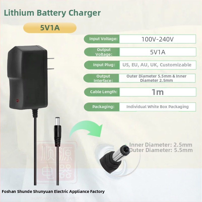 Nabíjačka Li-Ion pre články 18650 s viacerými výstupmi: 4.2V1A, 5V1A, 8.4V1A, 12.6V1A, 16.8V1A; vstup AC100-240V.