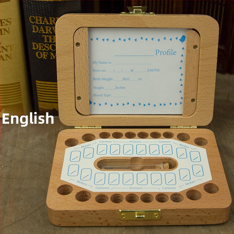 Drvena kutija za uspomene mliječnih zuba i dječje kose s fotografskim okvirom, za djecu 0–3 godine