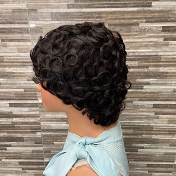 Pixie cut paróka, 100% emberi haj, rövid göndör, festhető és göndöríthető, mechanikus kivitel
