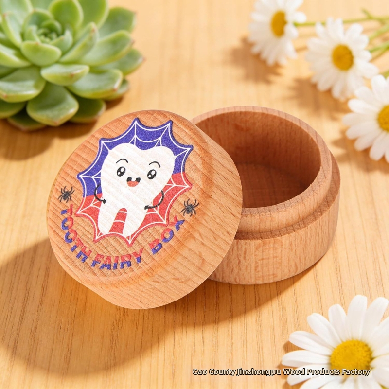 Drevena kutija za čuvanje mliječnih zuba i bebine kose, okruglog oblika, masivno drvo, marka Golden Palm