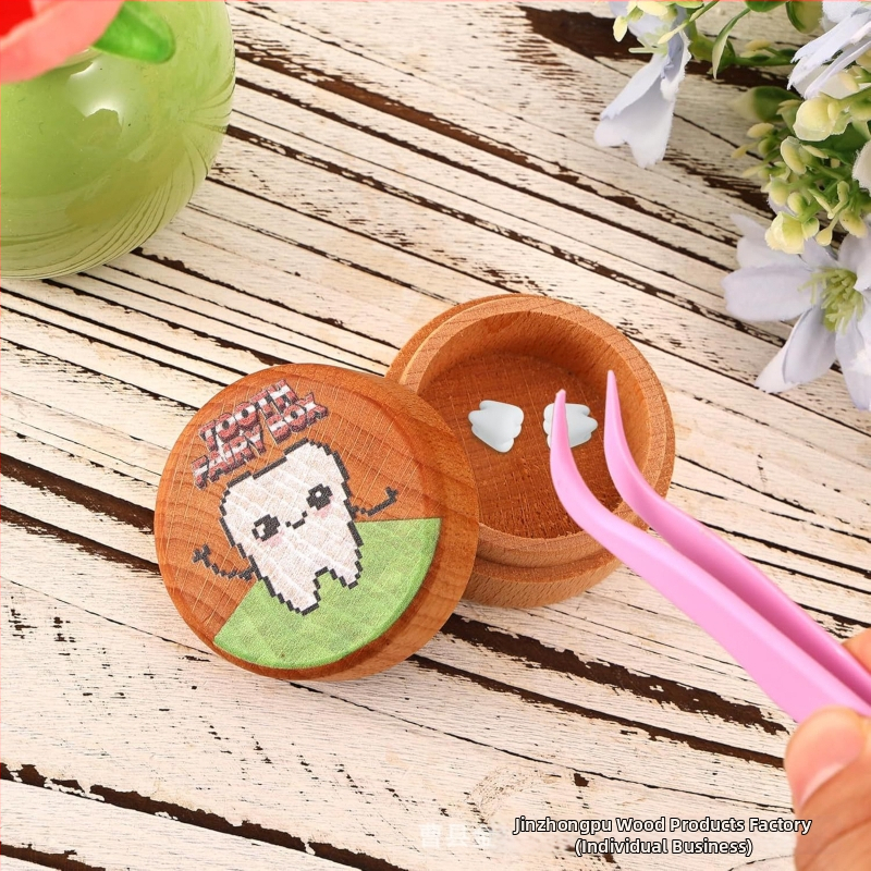 Drevena kutija za čuvanje mliječnih zuba i bebine kose, okruglog oblika, masivno drvo, marka Golden Palm