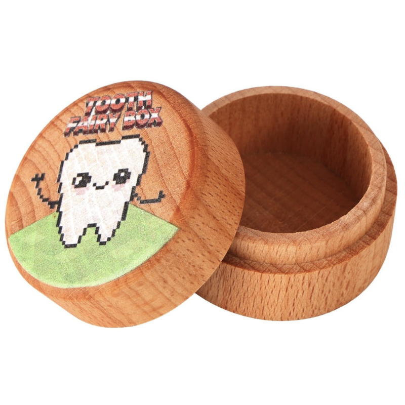 Drevena kutija za čuvanje mliječnih zuba i bebine kose, okruglog oblika, masivno drvo, marka Golden Palm