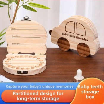 Drvena kutija za čuvanje mliječnih zuba s karikaturnim dizajnom, za dječake i djevojčice, pogodna za djecu od 0 do 3 godine