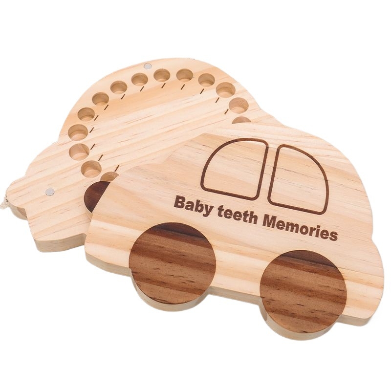 Drvena kutija za čuvanje mliječnih zuba s karikaturnim dizajnom, za dječake i djevojčice, pogodna za djecu od 0 do 3 godine