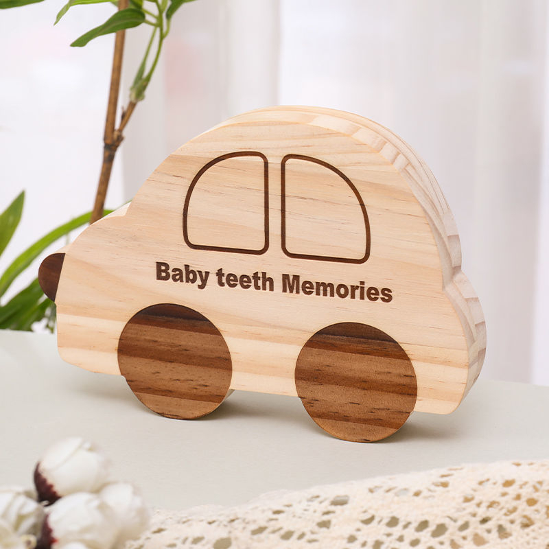 Drvena kutija za čuvanje mliječnih zuba s karikaturnim dizajnom, za dječake i djevojčice, pogodna za djecu od 0 do 3 godine