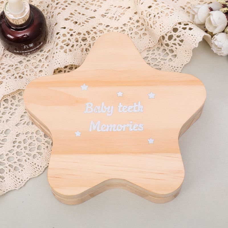 Drvena kutija za čuvanje mliječnih zuba s karikaturnim dizajnom, za dječake i djevojčice, pogodna za djecu od 0 do 3 godine